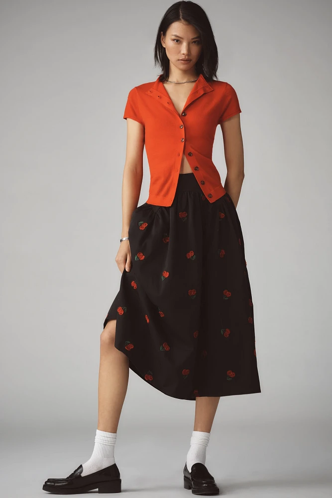 Avec Les Filles Petite Cherry Applique Midi Skirt