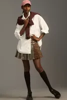 Avec Les Filles Mixed Plaid Pleated Mini Skirt