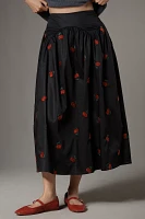 Avec Les Filles Cherry Appliqué Full Midi Skirt