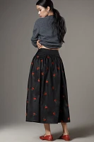 Avec Les Filles Cherry Appliqué Full Midi Skirt