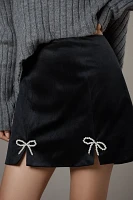 Avec Les Filles Bow Embellished Slit Mini Skirt