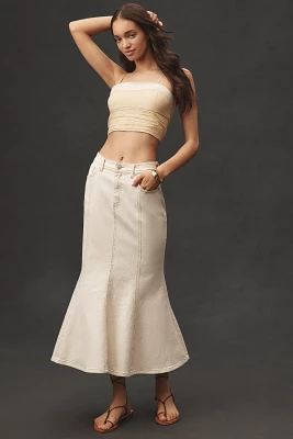 Avec Les Filles Paneled Flare Denim Midi Skirt