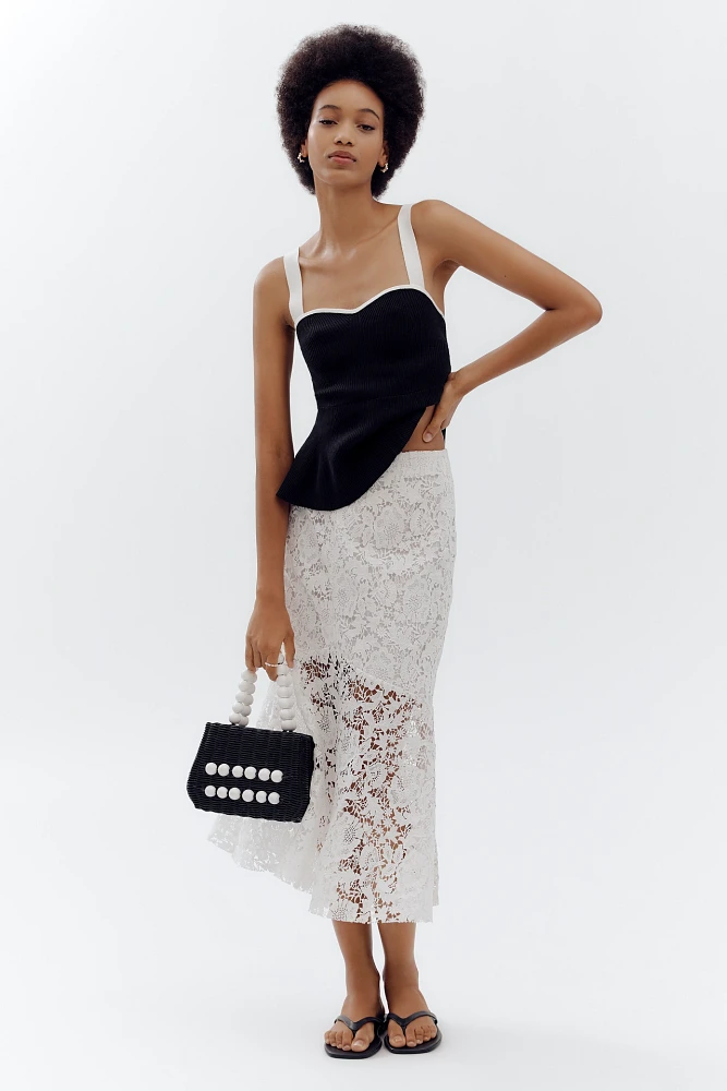 Avec Les Filles Flared Lace Midi Skirt