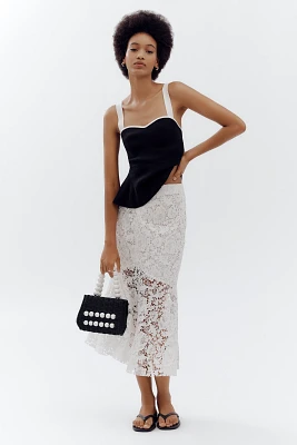Avec Les Filles Flared Lace Midi Skirt