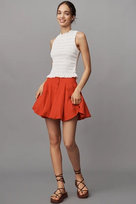 Avec Les Filles Linen Blend Button-Front Bubble Mini Skirt
