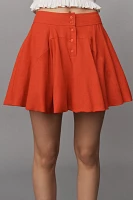 Avec Les Filles Linen Blend Button-Front Bubble Mini Skirt
