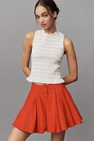 Avec Les Filles Linen Blend Button-Front Bubble Mini Skirt