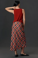 RIXO Ardith Check Midi Slip Skirt