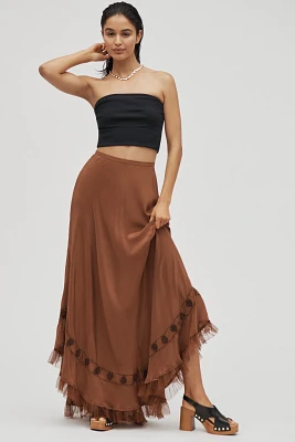 RIXO Rudy Fringe-Hem Silk Maxi Skirt