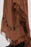 RIXO Rudy Fringe-Hem Silk Maxi Skirt