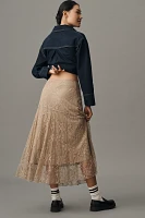 By Anthropologie Asymmetrical Drop-Waist Lace Midi Skirt