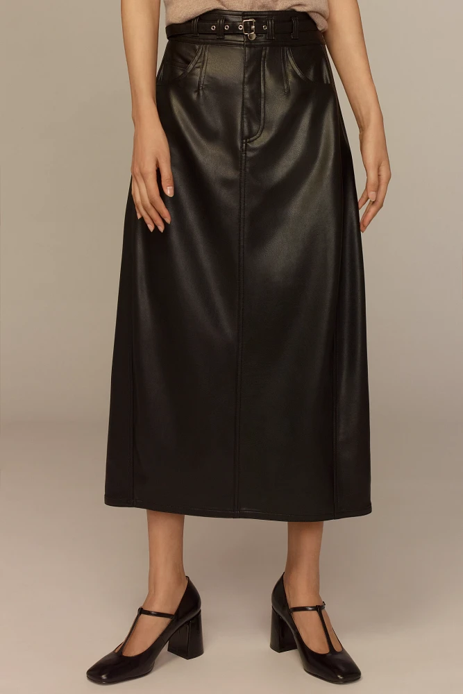 Pilcro Faux-Leather Relaxed Midi Skirt