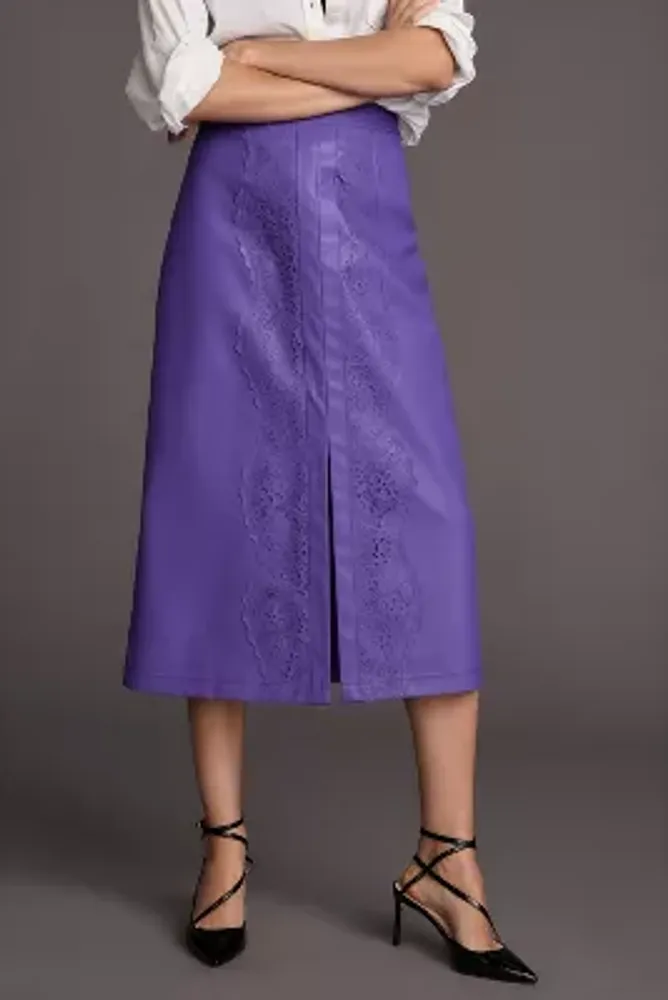 Nikasha Faux Leather Embellished Midi Skirt