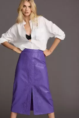 Nikasha Faux Leather Embellished Midi Skirt
