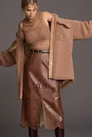 Nikasha Faux Leather Cutwork Midi Skirt