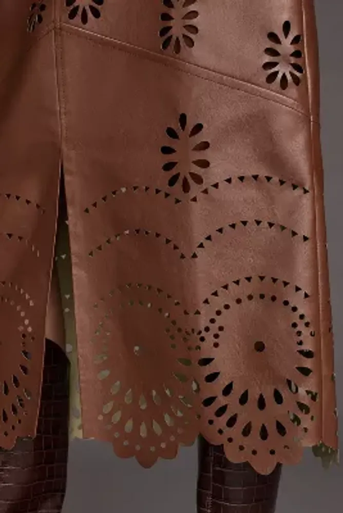 Nikasha Faux Leather Cutwork Midi Skirt