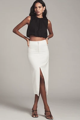 Endless Rose Linen Blend Front-Slit Slim Midi Skirt
