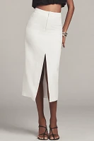 Endless Rose Linen Blend Front-Slit Slim Midi Skirt