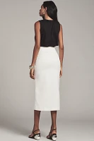 Endless Rose Linen Blend Front-Slit Slim Midi Skirt