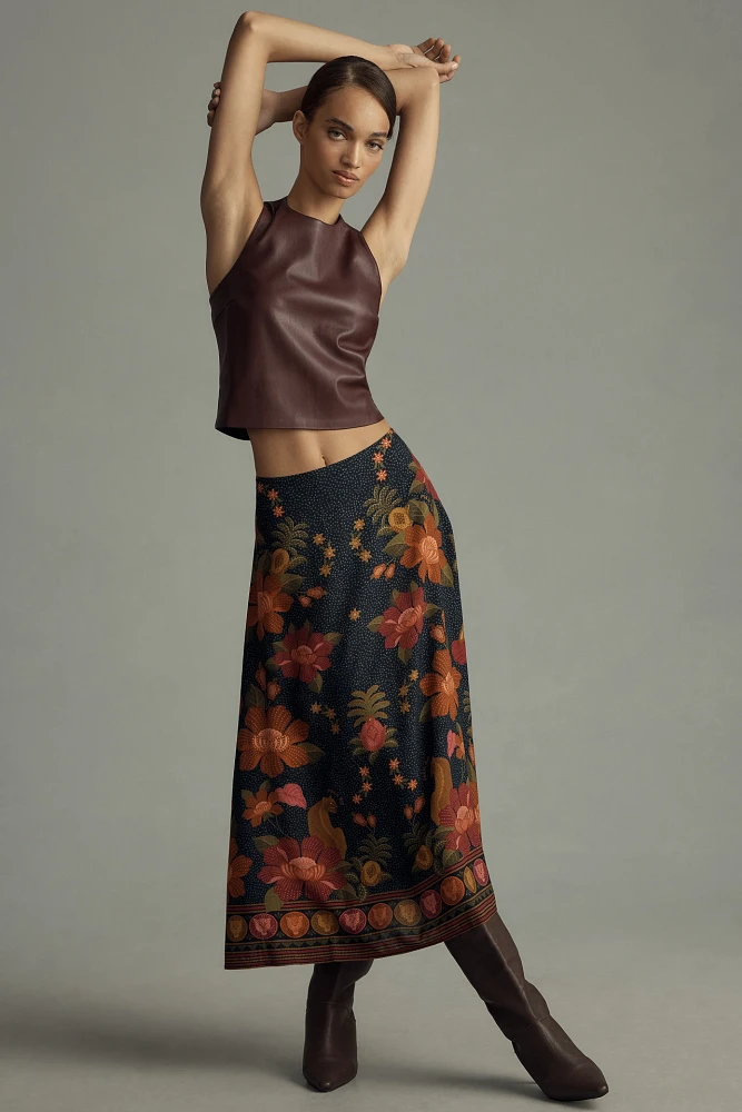 Farm Rio Satin Slip Midi Skirt