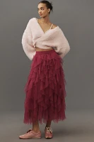 The Chéri Ruffled Tulle Midi Skirt by Anthropologie