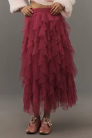 The Chéri Ruffled Tulle Midi Skirt by Anthropologie