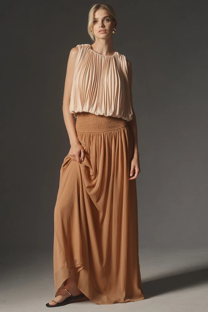 By Anthropologie Smocked Sheer Maxi Skirt