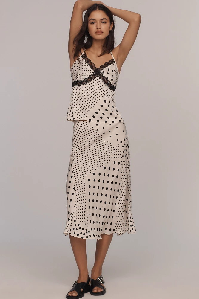 By Anthropologie Polka Dot Midi Slip Skirt