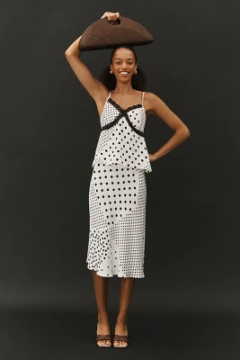By Anthropologie Polka Dot Midi Slip Skirt