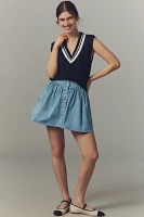 Maeve Basque-Waist Buttondown Mini Skirt