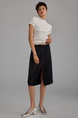 By Anthropologie Silky Front-Slit Pencil Skirt