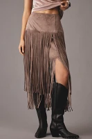 Mare x Anthropologie Faux-Suede Fringe Midi Skirt