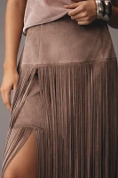 Mare x Anthropologie Faux-Suede Fringe Midi Skirt