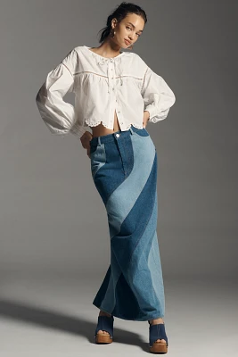 Significant Other Saskia Wavy Paneled Denim Maxi Skirt