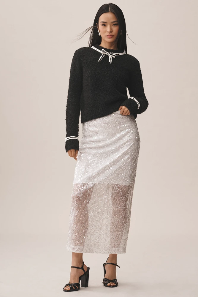 Grey Lab Sheer Sequin Midi Skirt