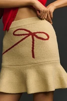 En Saison Merrill Bow-Detail Flounced Ribbed Knit Mini Skirt