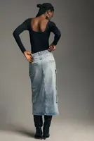 Pilcro Cargo Denim Midi Skirt
