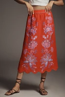 Farm Rio Porcelain Garden Linen Midi Skirt
