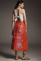Farm Rio Porcelain Garden Linen Midi Skirt