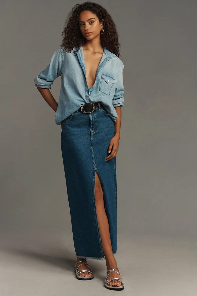 The Madi Front-Slit Denim Skirt by Pilcro