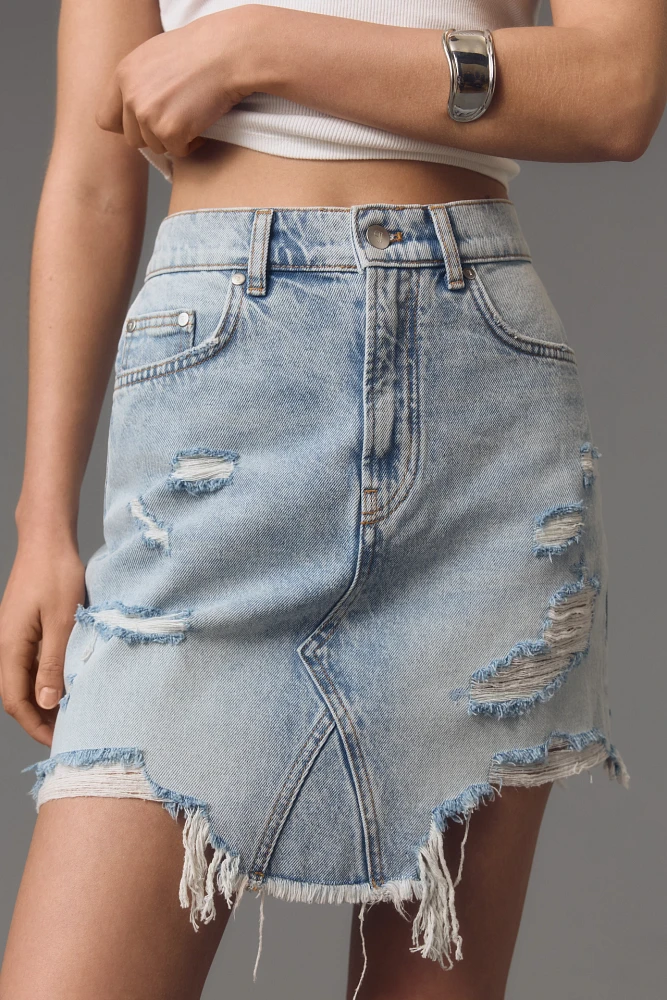 Pilcro Frayed Denim Mini Skirt