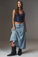 Pilcro Pleated Basque-Waist Denim Midi Skirt