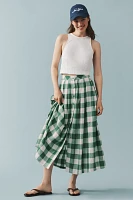 Hunter Bell Eva Linen Blend Button-Front Gingham Midi Skirt
