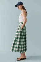 Hunter Bell Eva Linen Blend Button-Front Gingham Midi Skirt