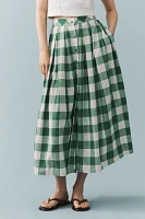 Hunter Bell Eva Linen Blend Button-Front Gingham Midi Skirt
