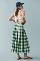 Hunter Bell Eva Linen Blend Button-Front Gingham Midi Skirt