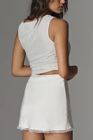 NIA Brianna Lace-Trim Satin Mini Skirt