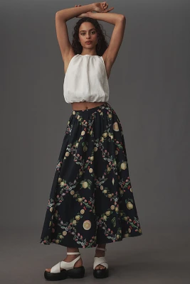 The Jacie Poplin Printed Midi Skirt by Maeve