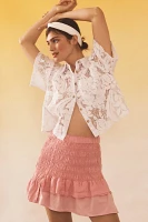 By Anthropologie Ruched Linen Mini Skirt