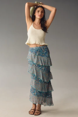 By Anthropologie Ruffle Flounce Maxi Skirt